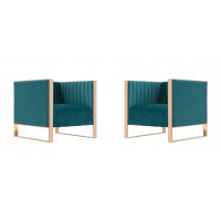 Manhattan Comfort 2-AC055-TL Trillium Teal and Rose Gold Velvet Accent Chair (Set of 2)